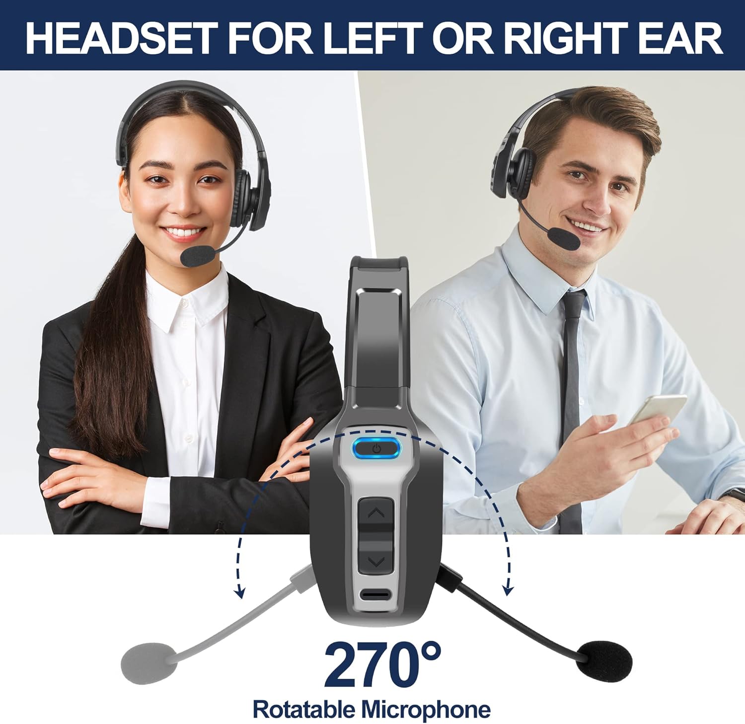 Trucker Bluetooth Headset, V5.2 Wireless Headset with Upgraded Microphone AI Noise Canceling, On Ear Bluetooth Headphone with Mute for Driver Office Call Center - Image 3