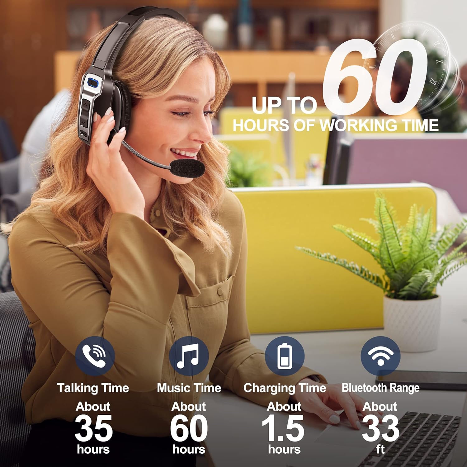 Trucker Bluetooth Headset, V5.2 Wireless Headset with Upgraded Microphone AI Noise Canceling, On Ear Bluetooth Headphone with Mute for Driver Office Call Center - Image 6